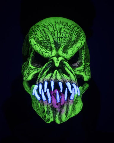 Green Glow Phissed Off Monster Mask With Moving Mouth - UV Reactive